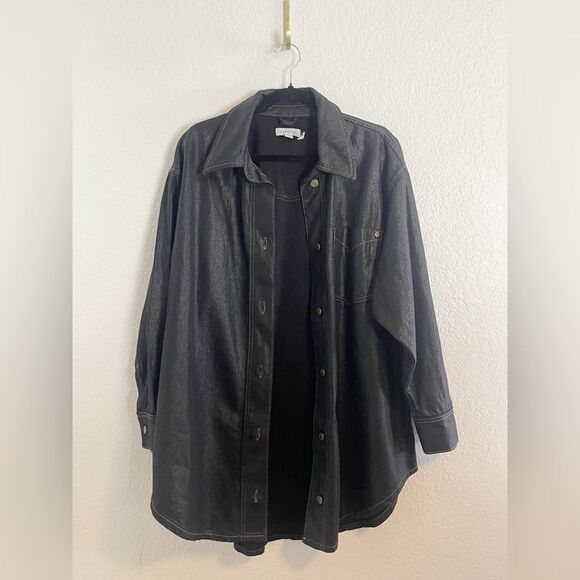 ASOS Topshop Women's Dark Blue Coated Denim Shirt Jacket chore barn trench 4 - Picture 7 of 11